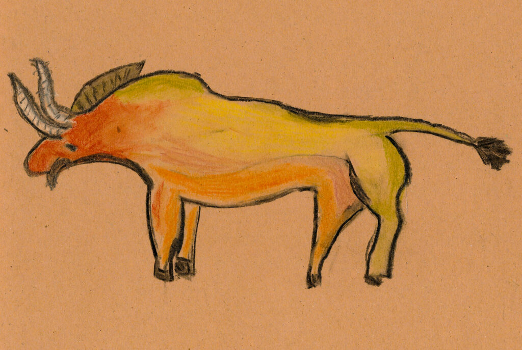 Zeichnung eines Tieres, das einem Büffel ähnelt